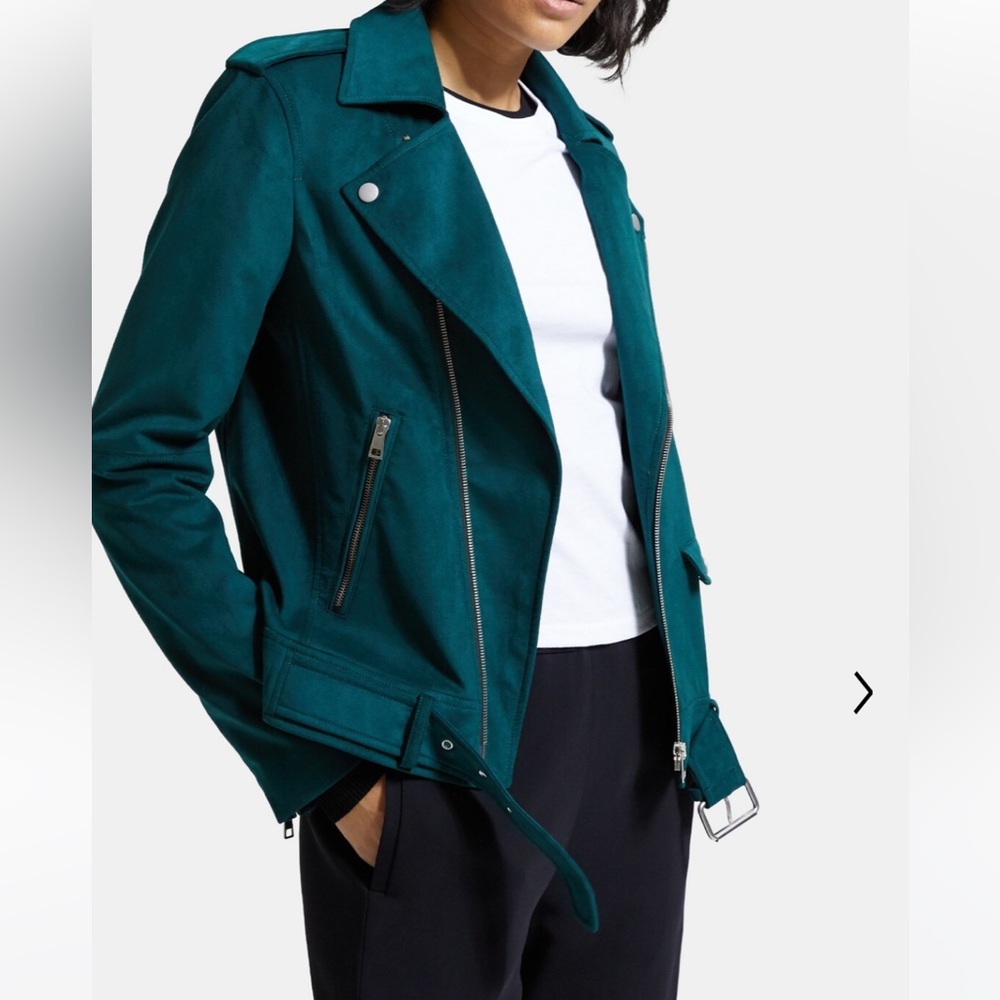 THEORY moto Jacket . Faux suede. Navy blue . - Picture 3 of 7